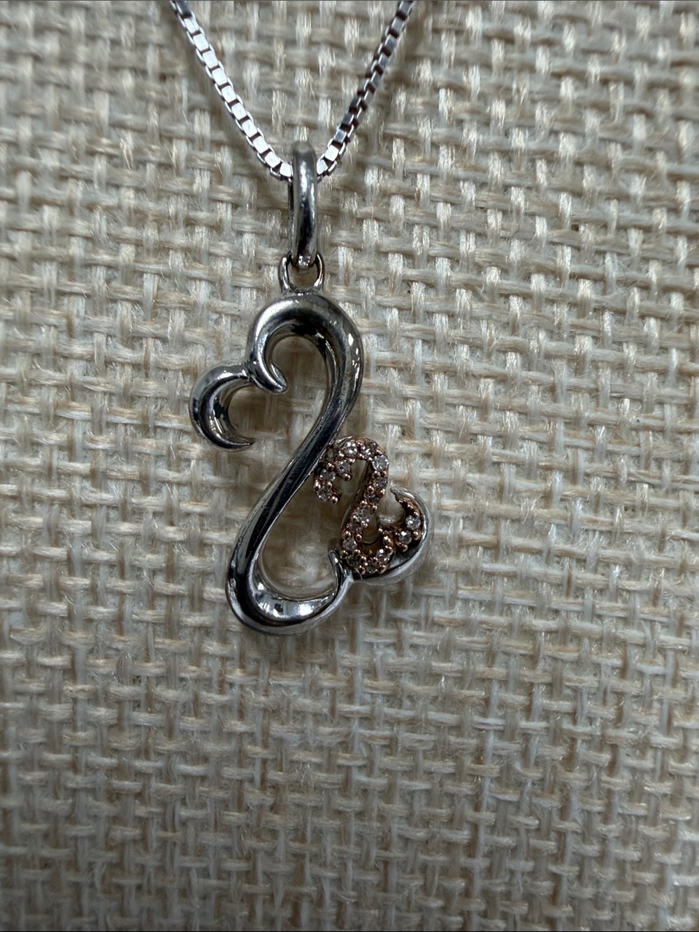 10k Gold  and. SterlingSilver Heart Infinity  Necklace with Diamond accents